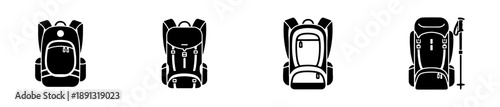Backpack icons in various styles for hiking, school, and travel themes.