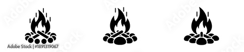 Campfire and cooking setup icons for outdoor, survival, and camping themes.