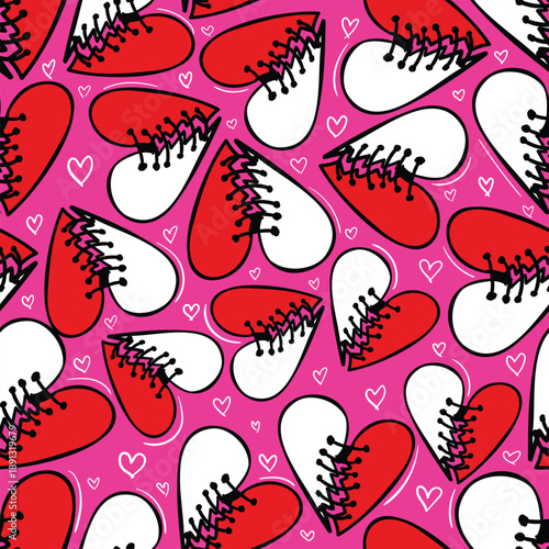 stitched broken hearts seamless repeat pattern design romantic pink background