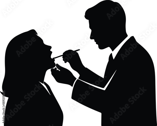 Silhouette doctor examining patient throat with swab illustration vector