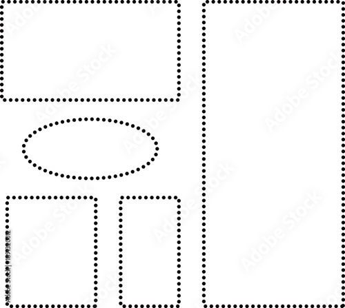 点線で作った長方形。楕円形。黒い線。枠線として使いやすいフレームセット。