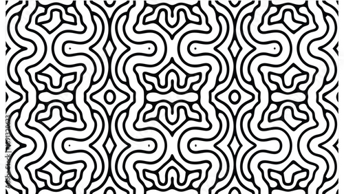 Intricate black and white fractal inspired organic spirals pattern design