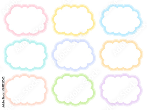 カラフルな輪郭線の雲型のフレームセット