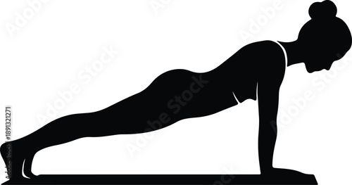 Silhouette of woman performing plank exercise on mat illustration vector
