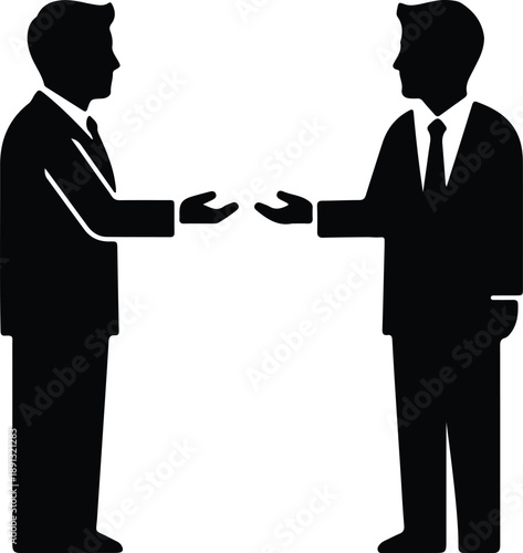 Silhouette two businessmen meeting extending hands for handshake illustration vector