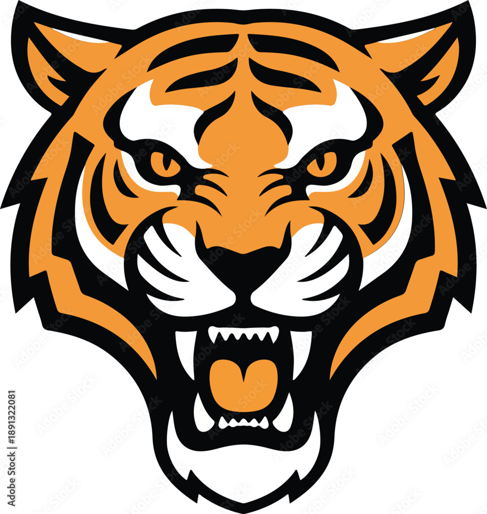 Obraz premium Orange and black fierce tiger emblem for team branding and plotter cutting.