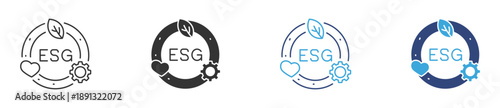 ESG Strategy Icon Set. Environmental Social Governance Circular Symbols. Sustainable Business Concept. Vector Illustration.