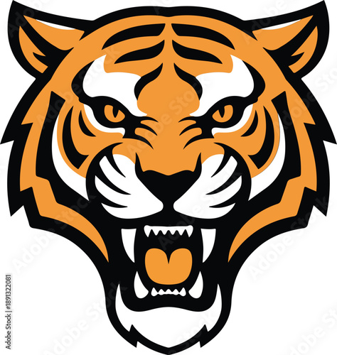 Orange and black fierce tiger emblem for team branding and plotter cutting.