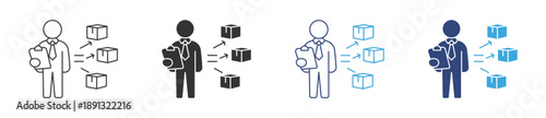 Supply Chain Management Icon Set. Business Manager and Logistics Distribution Symbols. Vector Illustration.
