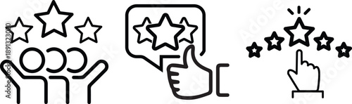 Customer Rating and Review Line Icons Set.