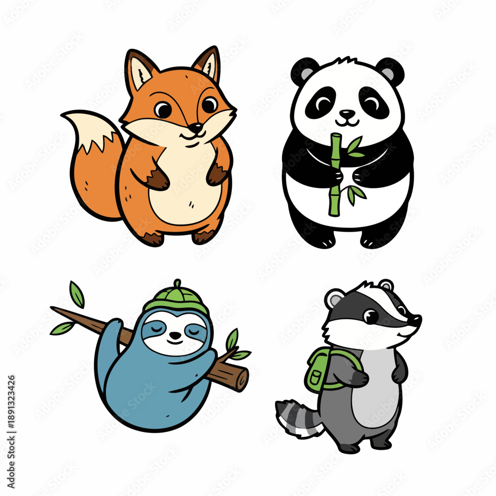 Obraz premium Cute Cartoon Wildlife Friends Set