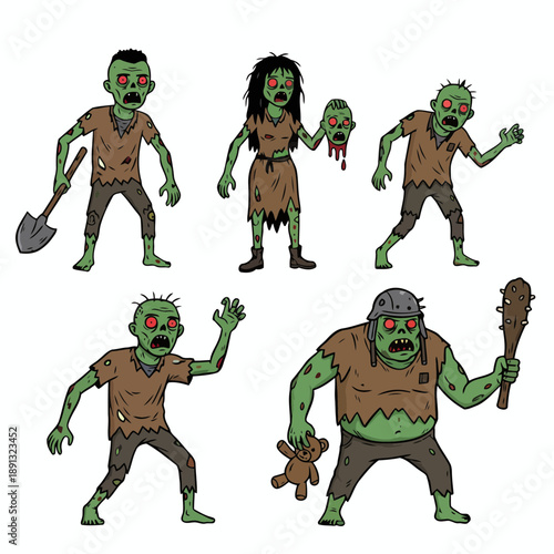 Funny Zombie Characters Set for Halloween