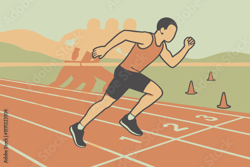 Athlete Sprinting on Track - A Study in Motion and Determination.