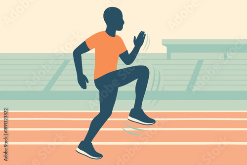 Athlete Training on Track - High Knees Exercise.