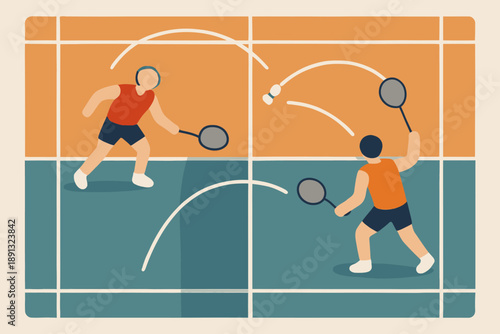 Badminton Match - Two Players in Action on the Court.