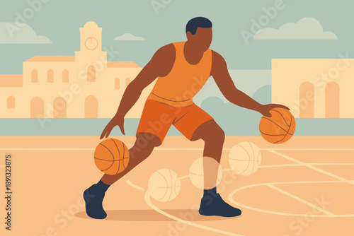 Basketball Player Dribbling with Focus and Determination on the Court.