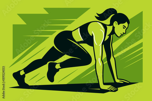 Dynamic Woman Doing Mountain Climber Exercise in Vector Illustration.