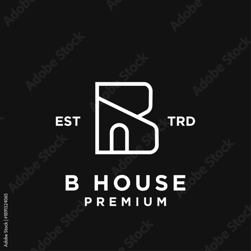 Modern B House Logo Design with Minimalist Line Art Architecture Icon for Real Estate and Property Business