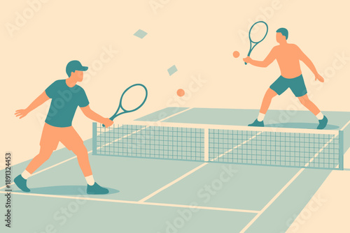 Tennis Players in Action - A Dynamic Court Scene.