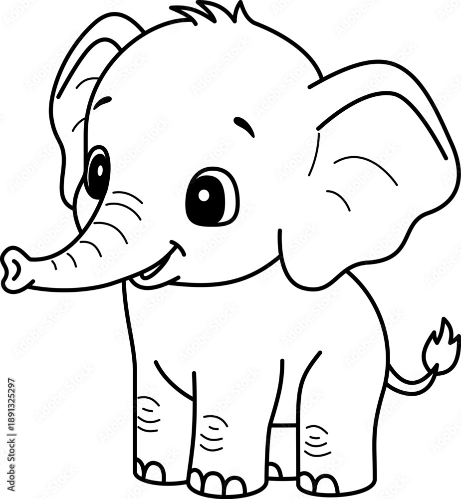 Obraz premium Hand Drawn Vector Illustration of a Cute Cartoon Baby Elephant Outline for Kids Coloring Book and Educational Materials