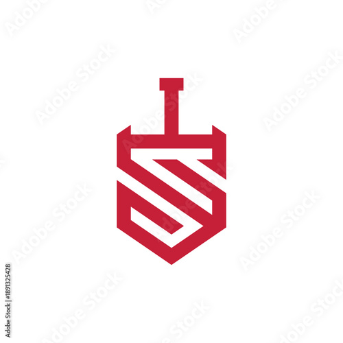 Modern and striking red sword and shield logo design representing strength, protection, and a strong identity, perfect for brands seeking a bold visual mark