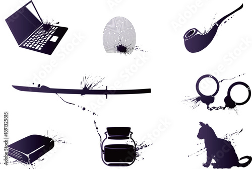 怪しい墨・探偵・捜査のイラストセット