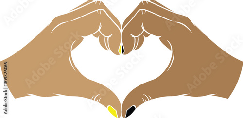 Heart Hands Gesture Illustration Featuring Tan Skin Tone and Vibrant Yellow and Black Nail Polish Accents