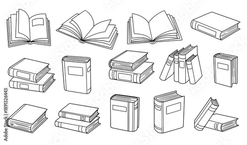 Doodle Linear Book Vector Illustration Set of Hand Drawn Reading Icons