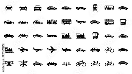 Various modes of transportation isolated on transparent background, Vector