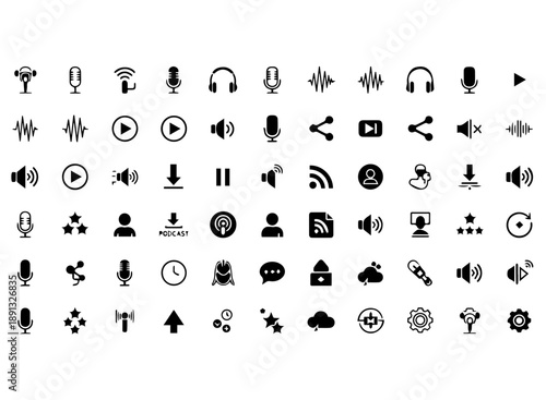 Collection of various symbols and icons isolated on transparent background, Vector