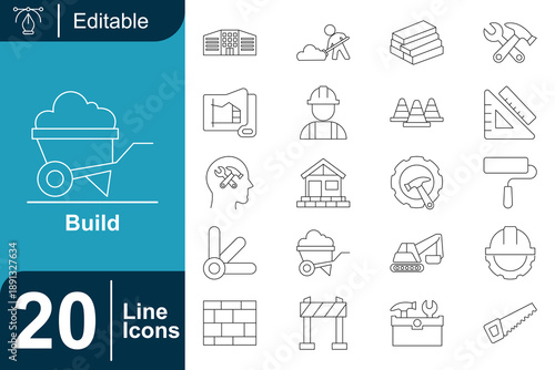 Construction and Building Icons - A Comprehensive Line Art Collection for Industry and Engineering Projects