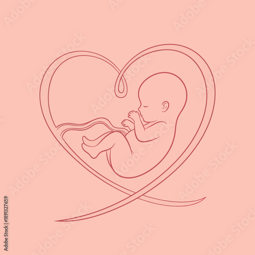 Line Art Fetus Inside Heart Shape.