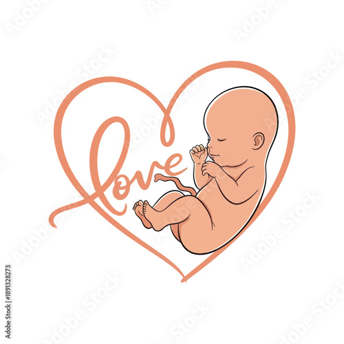 Newborn Baby Illustration Inside Heart Shape.