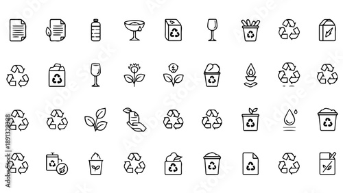 Collection of recycling icons isolated on transparent background, Vector