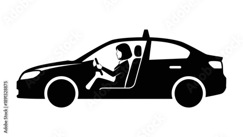Silhouette of a person driving a car with a passenger beside them.