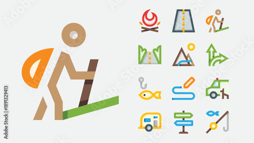 Spring trip and travel vacation icons set