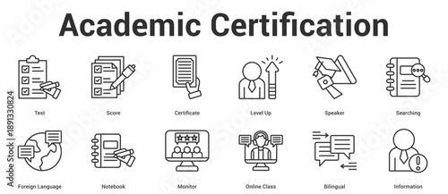 Academic Certification icon set collection.