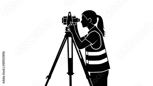 Female photographer taking a picture with a camera on a tripod.