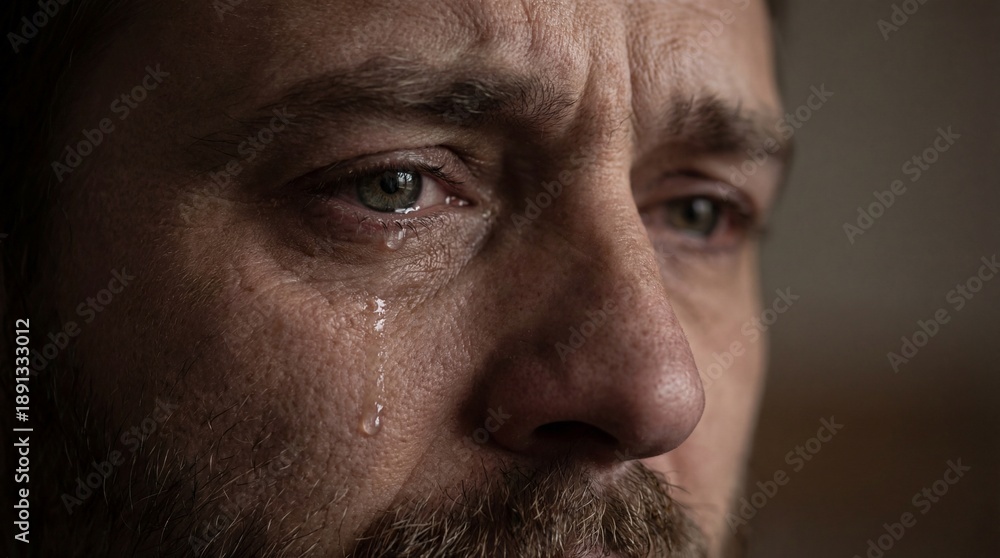 Fototapeta premium Emotional man crying indoor setting portrait photography intimate environment close-up view raw feelings