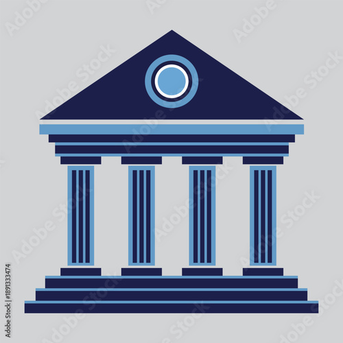 Classic bank or government building icon with columns in flat design style.