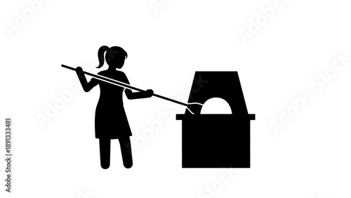 Woman working with metal in a forge or furnace.