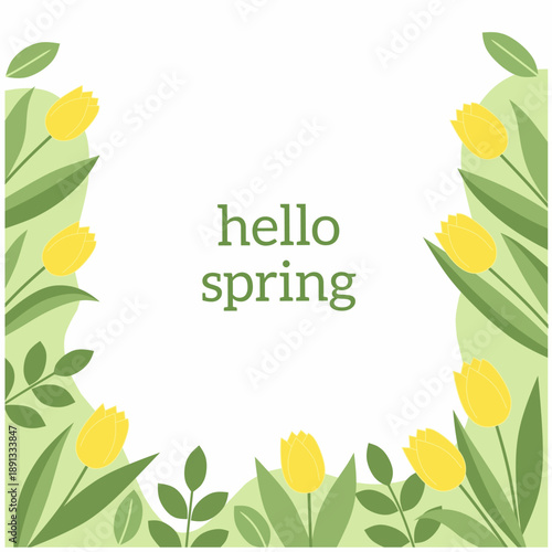 Flat Design Hello Spring Tulip Flower Border Illustration for Decoration