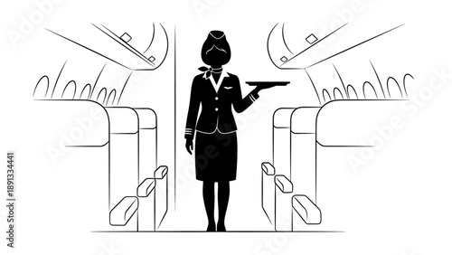 Air hostess serving food to passengers on an airplane.