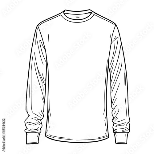 Detailed black line art illustration of a long‑sleeve shirt in minimal vector style, crisp white background suitable for fashion design mockups