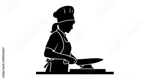 Silhouette of a chef preparing food in the kitchen.