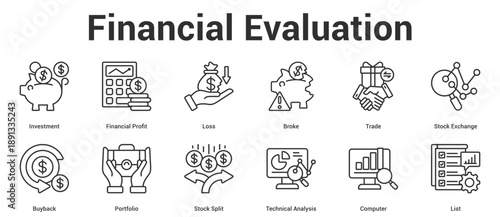 financial evaluation icon set editable stroke.
