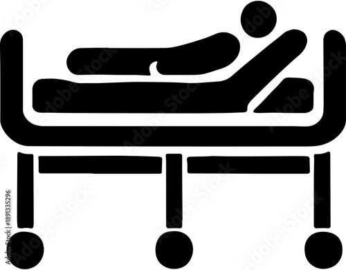 Hospital Bed Icon with Patient Resting or Recovering Silhouette