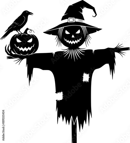 Silhouette of a spooky Halloween scarecrow Vector Illustration