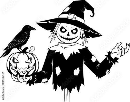 Silhouette of a spooky Halloween scarecrow Vector Illustration