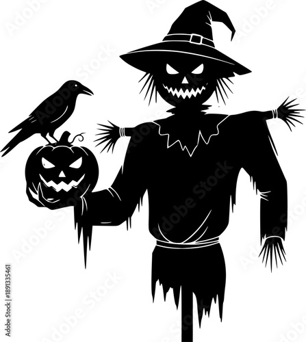Silhouette of a spooky Halloween scarecrow Vector Illustration